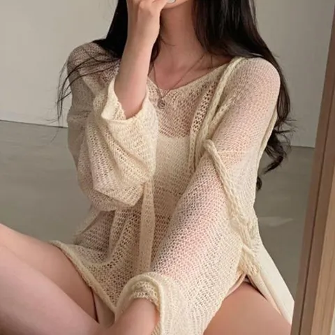 시스루 루즈핏 여름 그물니트 봄옷 가을옷 데일리 풀오버 긴팔