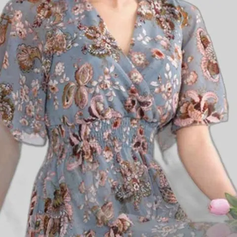 허리밴딩 꽃무늬 가벼운 데일리 롱랩 원피스