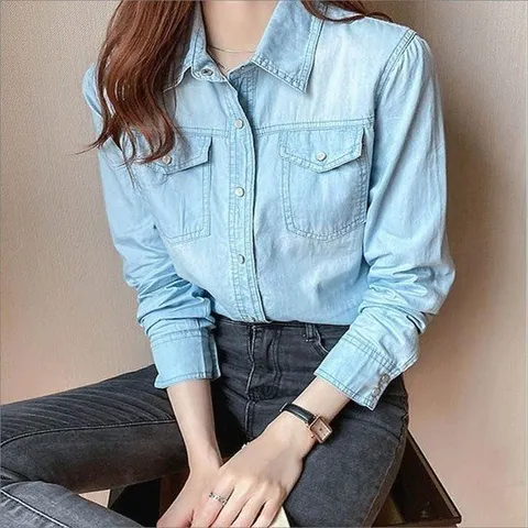여성데님셔츠 데님셔츠 진청 셔츠 청남방 블라우스 여자 연청 스탠다드핏