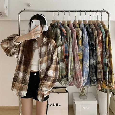 여성셔츠 여성 복고풍 체크 남방