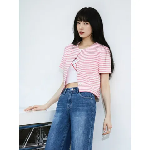 게스 YN2W1861 여성 가디건 울 반팔 스트라이프 _SUZY 4302930