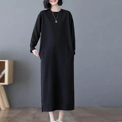 검은색 롱드레스 홈웨어 기모 파자마 드레스 나들이