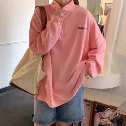 루즈핏맨투맨 루즈핏 핑크 하프집업 맨투맨 데일리 캐주얼탑