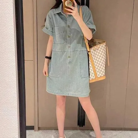 여름원피스 데님 원피스 카라넥 일자핏 미니기장 여유핏 데일리