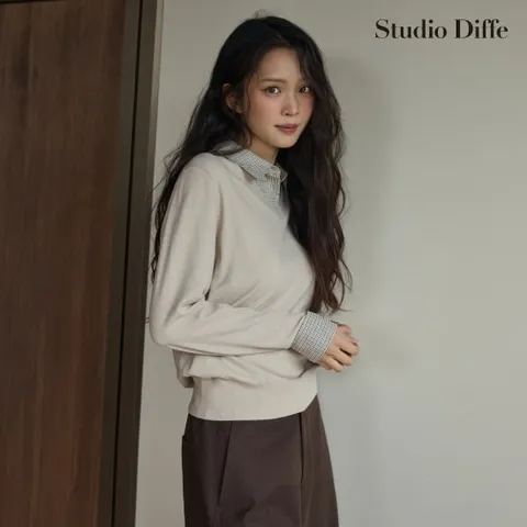 스튜디오디페 26FW 체크 셔츠 레이어드 니트 2종