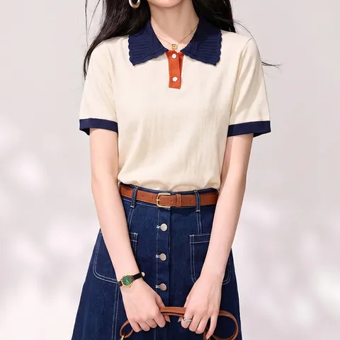 ATMARK 배색오픈버튼니트카라티셔츠_AA63TS068G
