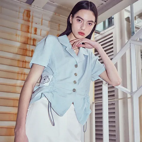 [ 롯데백화점 ][바이탈싸인] [LINE] String Shirring Point Blouse [Mint]