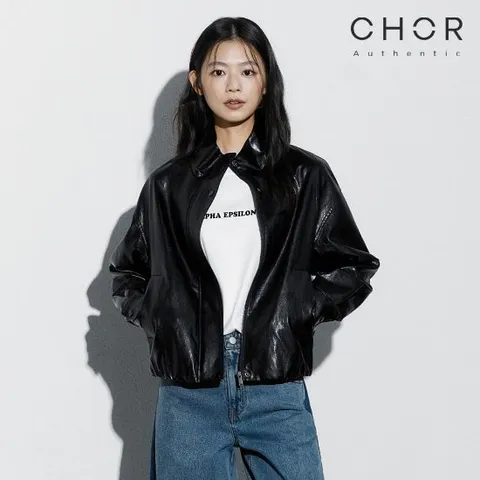 코어 어센틱 26FW 하이넥 FAUX 레더 블루종