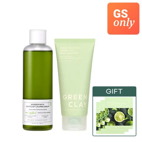 [GS단독] 원더바스 어성초 진정케어 세트 (세럼 300ml+클레이 팩 130ml+마스크팩 3매)