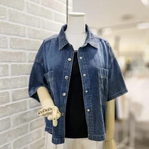 [레코브]LC31F8DN506X_반팔 크롭 데님 남방