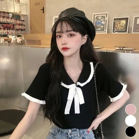 끈나시 여자 러블리 왕카라 프릴 반팔 티셔츠 블라우스