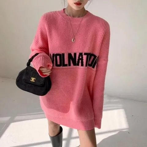 데일리 핫핑크 빅사이즈 니트 티 셔츠 간절기 스웨터
