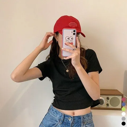 반팔크롭티 6컬러 심플 데일리 무지 크롭반팔티