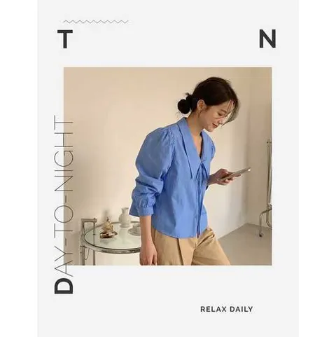 세일러 카라 리본 퍼프 러블리 블라우스