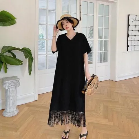 원피스 롱 주름원단 자수패턴 원피스 에스닉