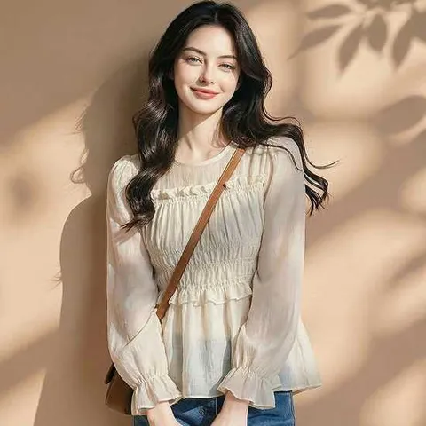 허그허그 / 렐 러플 셔링 블라우스