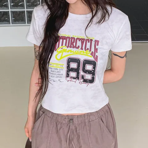 [디자이너몰]여성 빈티지 89 프린팅 세미 크롭 반팔 티셔츠