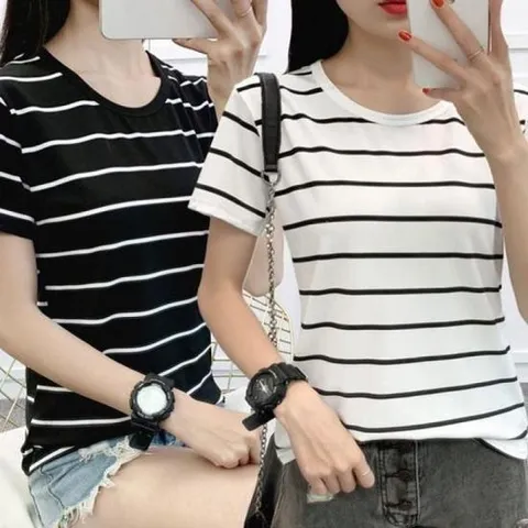 티셔츠 스트라이프 단가라 티셔츠 반팔 루즈핏
