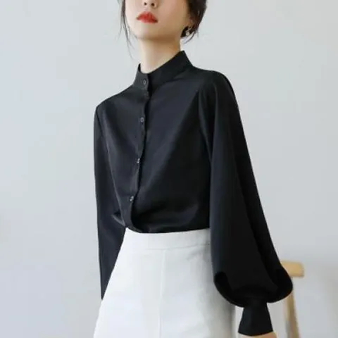 깔끔 소매 BL 블라우스 하이넥 풍성한 볼륨 F09114