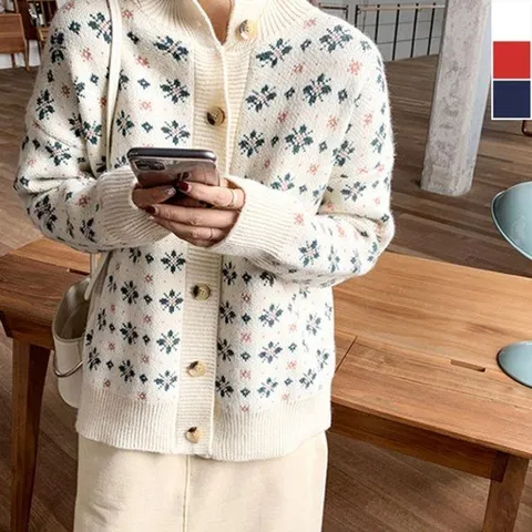 간절기가디건 여성 눈꽃 라운드 가디건 1P 간절기 패턴 아우터