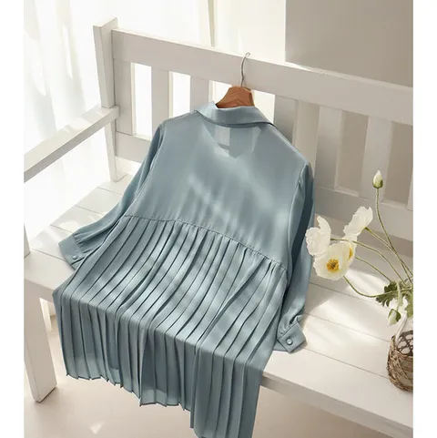 [에데르] 반 플리츠 카라 칠부 블라우스
