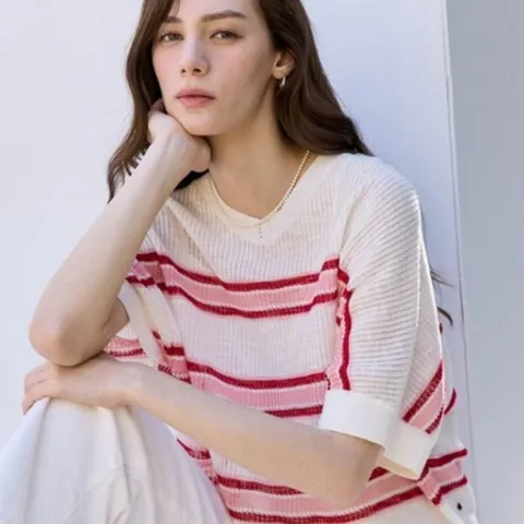 [ 롯데백화점 ][요하넥스]오버핏 스트라이프 브이넥 니트탑 J6B5N03