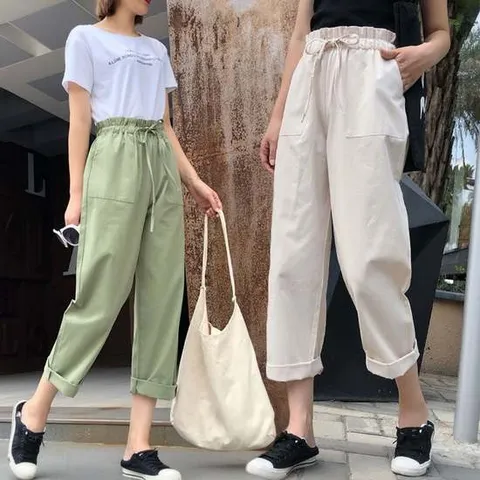 세미 배기핏 허리 스트랩 밴딩 팬츠 밴딩바지