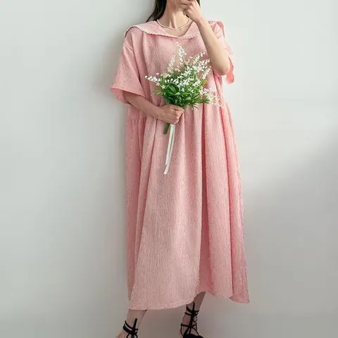 [다잇템]여자 레이스 큰사이즈 세일러카라 롱원피스 (50480015)