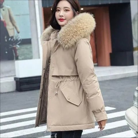 [의류] 여성 풍성한 퍼 후드 숏 패딩 점퍼 허리 스트링 털안감 4색