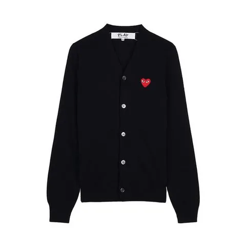 꼼데가르송SS26 공용 레드하트 와펜 가디건 AZ N008 051 BLACK