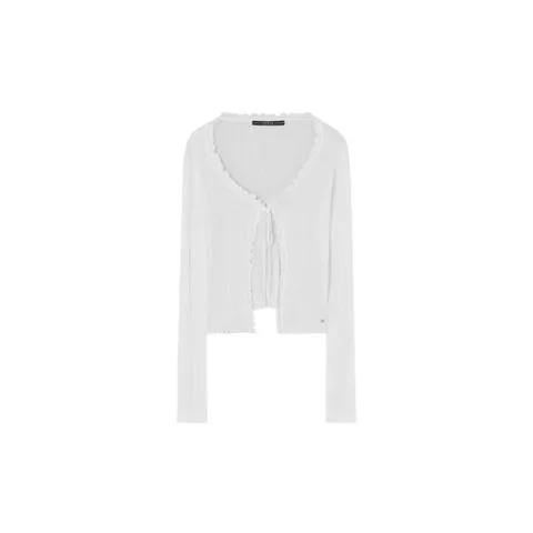 게스자켓 NQK OQ2S5780_WHT 여성 리본 여밈 포인트 시스루 가디건_WHITE