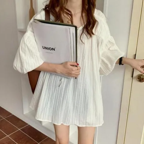 퍼프 여자 귀여운 모던 미니원피스 드롭 슬리브