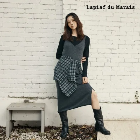 라삐아프 26FW 호주산 울블렌드 레이어드 니트 원피스 1종