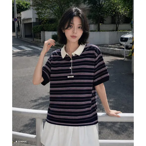 제너럴아이디어 GF2LKP530NA 남성 니트 울 스트라이프 루즈 카라 하프 [NAVY] GF2LKP530 6314073