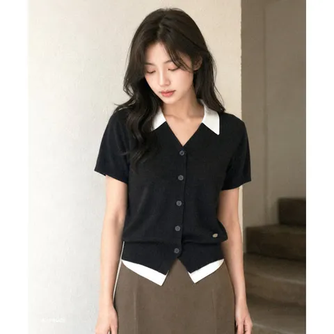 제너럴아이디어 WBE2L04534BK 여성 가디건 울 레이어드 에센셜 하프 [BLACK] WBE2L04534 4993212