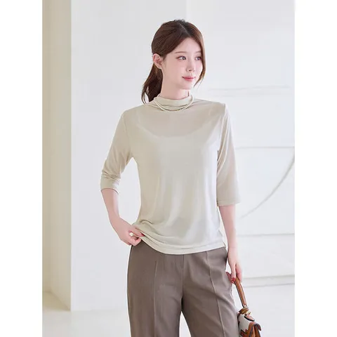 [모리스커밍홈]반하이넥 5부 소매 티셔츠_M2608TS072C