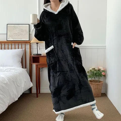 데이트룩 오버핏 후드 기모 롱 원피스 담요 잠옷 파자마 입는담요 후드블랭킷