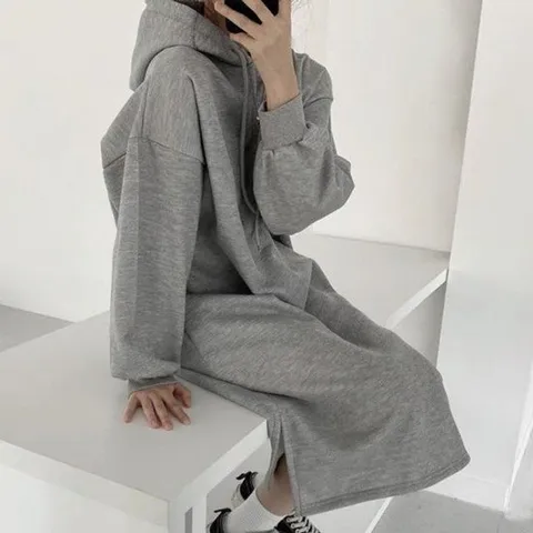 데이트룩 이샤 보아롱사이즈 트렌디 후드티 롱드레스