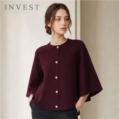 인베스트 골드 버튼 케이프 가디건_INI6F1KC4511