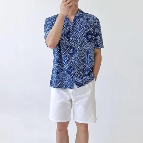 남자 코발트블루 셔츠 호캉스 태국 베트남 하와이완