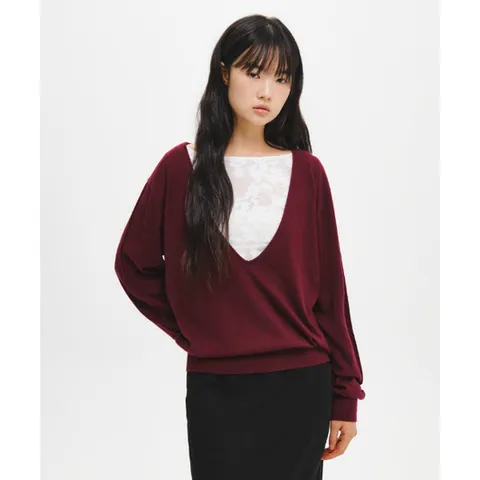 제너럴아이디어 GF3LKP506BU 남성 니트 울 딥 브이넥 루즈핏 풀오버 [BURGUNDY] GF3LKP506 7103136