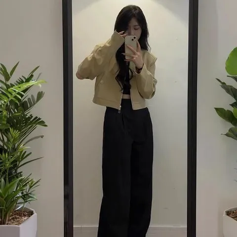 [써니스토어][써니패션] 여자 봄 데일리 세미크롭 포켓 절개점퍼