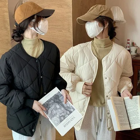 캐주얼롱패딩 마름모 퀄팅 디자인 여성 라운드넥 시보리 패딩