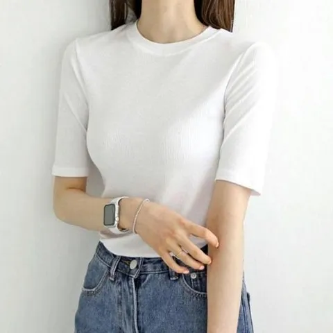 슬림핏 골지 여성반팔티 코튼 기본 데일리 반팔티셔츠