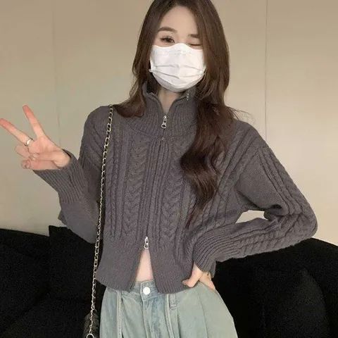니트집업가디건맛집 여자 간절기 캐주얼 코디 사무실 집업 꽈배기 가디건