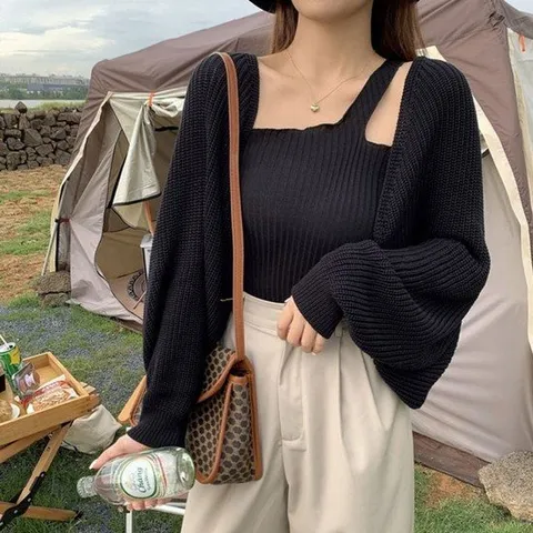 반팔볼레로 여자 살짝 두툼한 루즈핏 패션 니트 볼레노 가디건