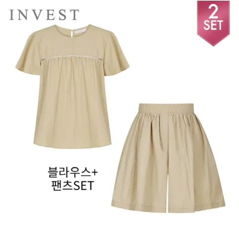 인베스트 윙소매바스락블라우스+밴딩팬츠세트_INI4M1BL5371