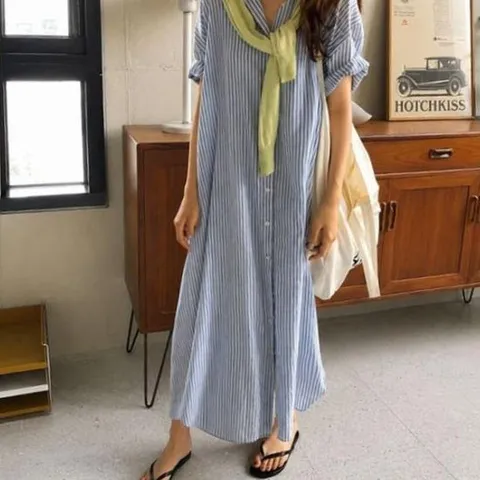 스트라이프 카라 루즈핏 셔츠원피스