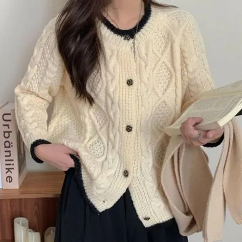 원피스가디건 가디건 꽈배기 라운드 버튼