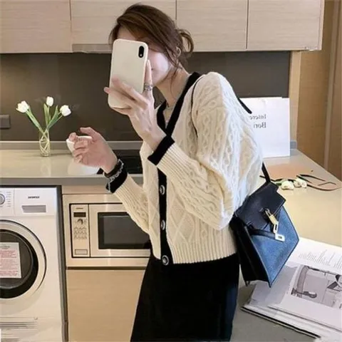 원피스가디건 가디건 꽈배기 배색 여성 브이